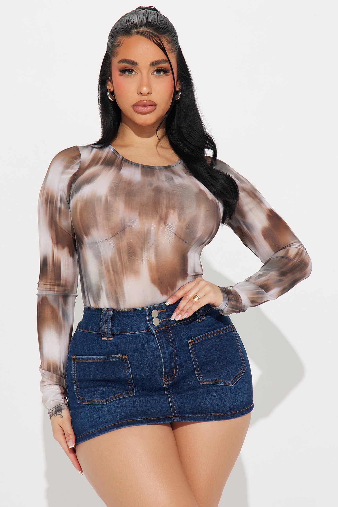 Espresso Martini Mesh Bodysuit - Brown/combo sold by Fashion Nova product image thumbnail 3