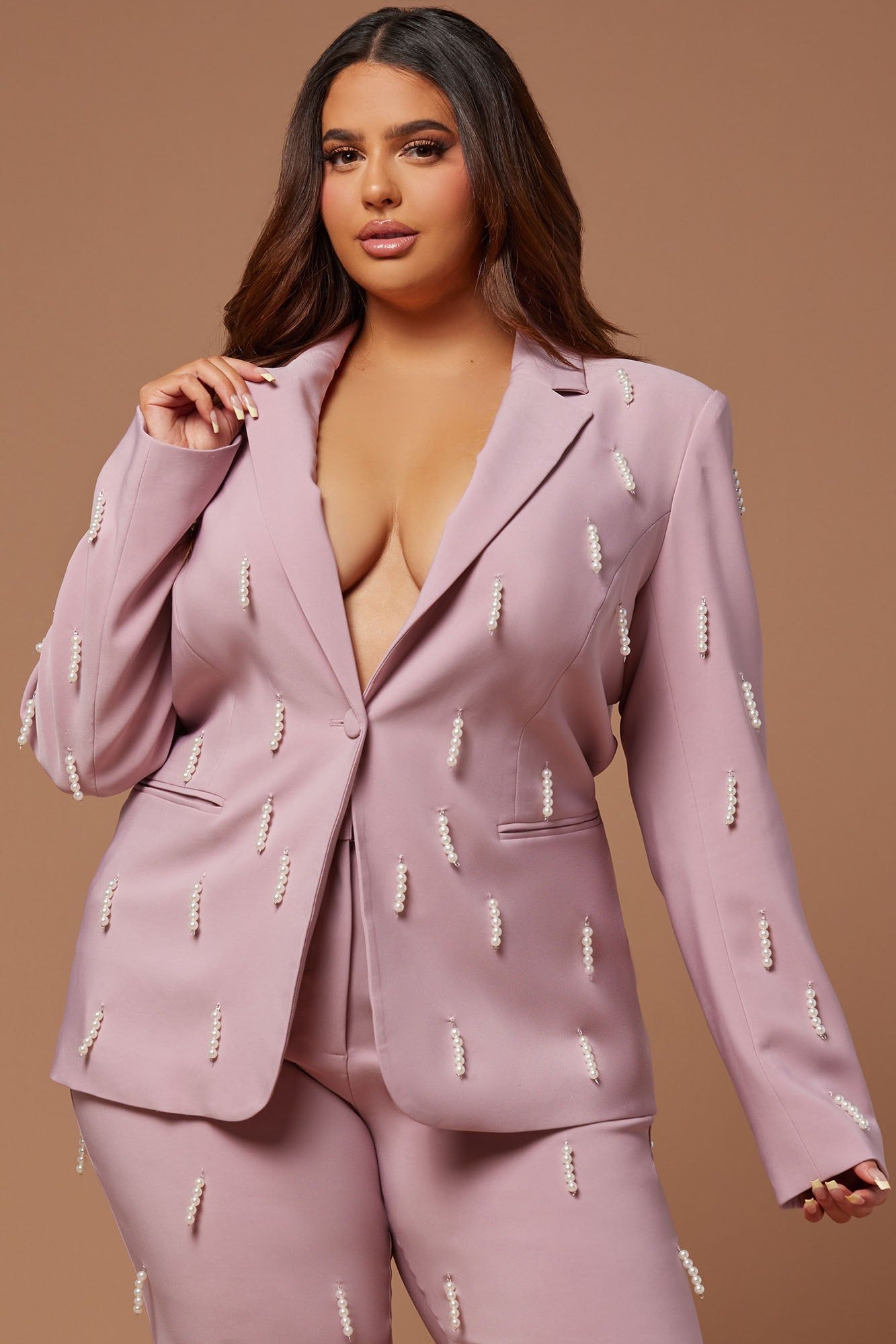Bella Embellished Blazer - Mauve sold by Fashion Nova