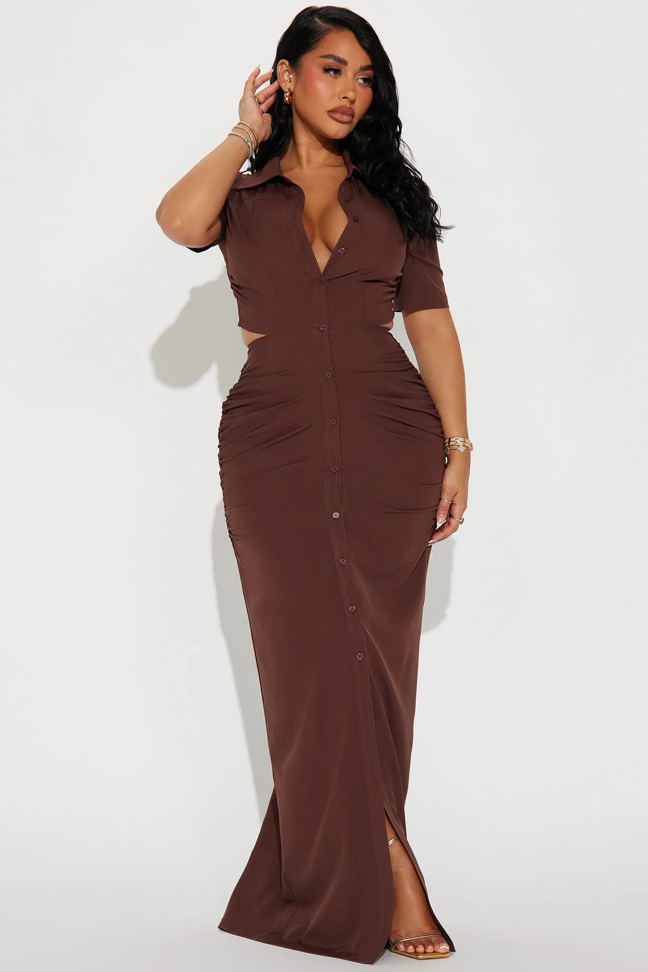 Jennifer Collared Maxi Dress - Chocolate sold by Fashion Nova