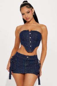 Zenia Denim Micro Mini Skirt Set - Dark Wash sold by Fashion Nova