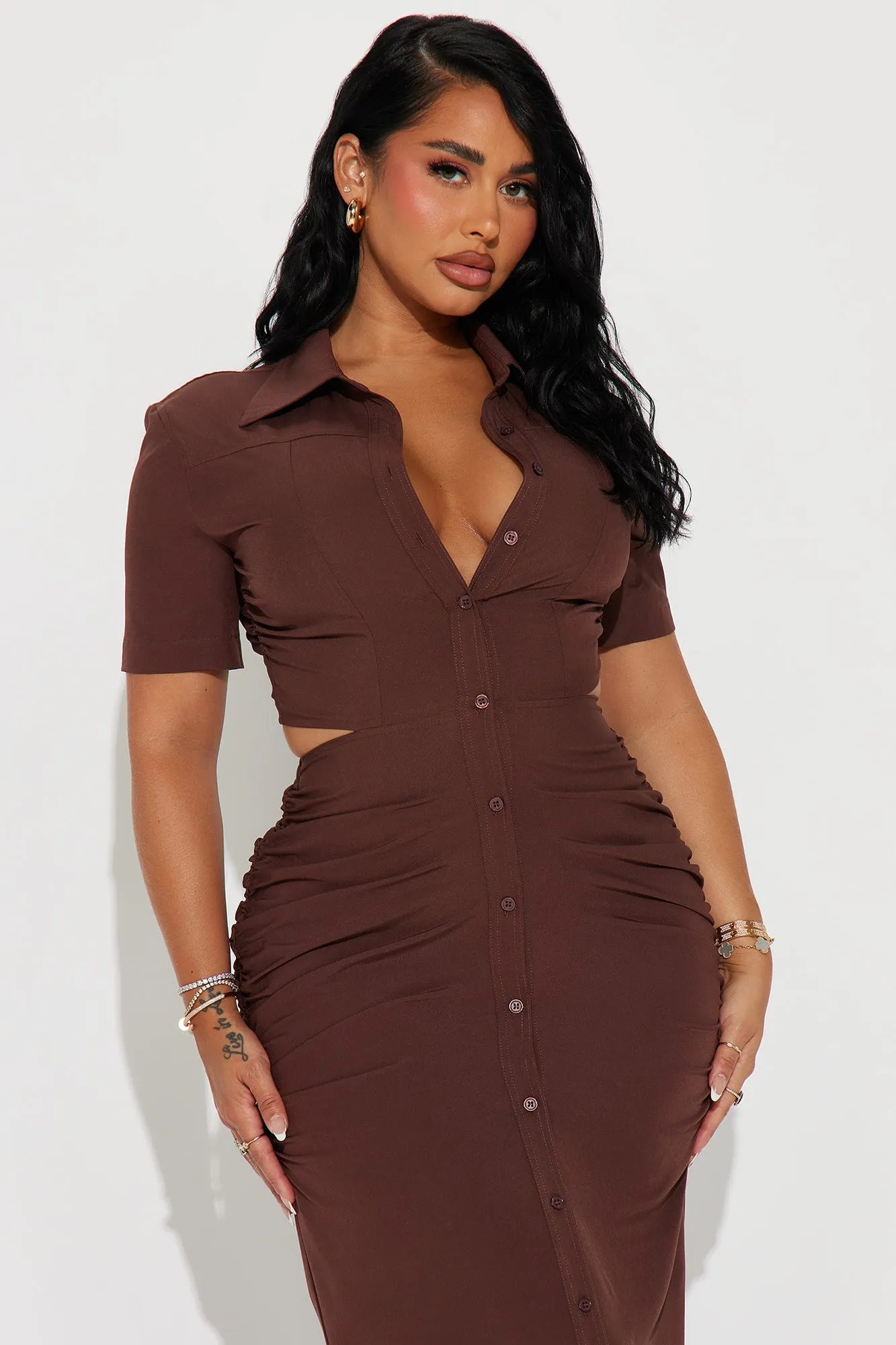 Jennifer Collared Maxi Dress - Chocolate sold by Fashion Nova product image thumbnail 2