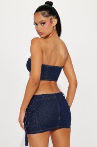 Zenia Denim Micro Mini Skirt Set - Dark Wash sold by Fashion Nova