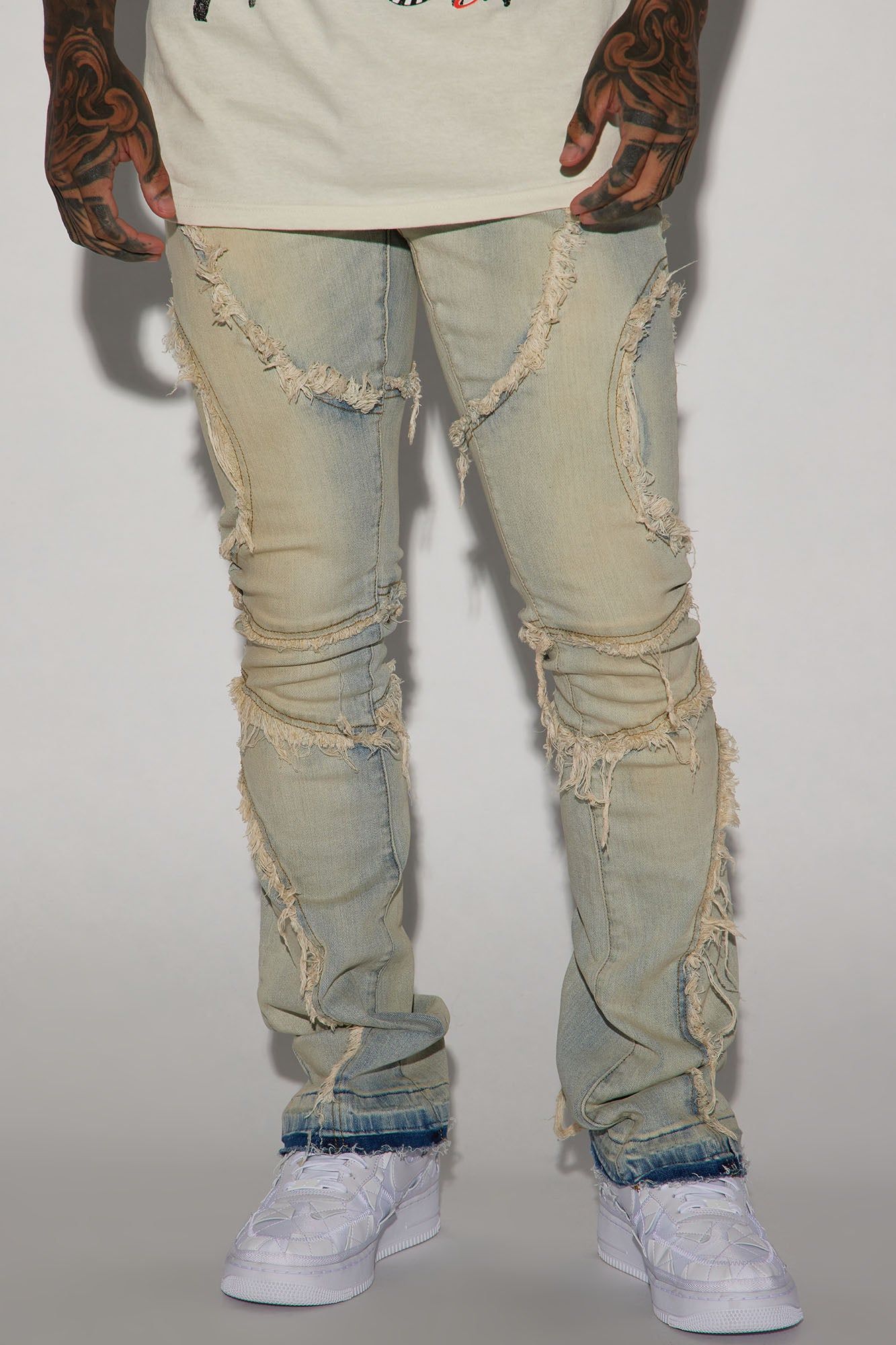 One Time Fray Stacked Skinny Flare Jeans - Light Wash sold by Fashion Nova