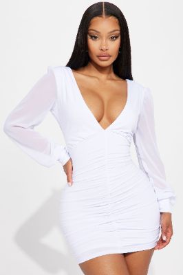 Peyton Ruched Mini Dress - Off White made by Fashion Nova