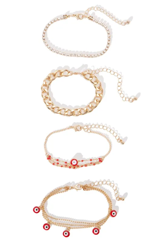Eyes On You Bracelet Set  - Gold/Red sold by Fashion Nova