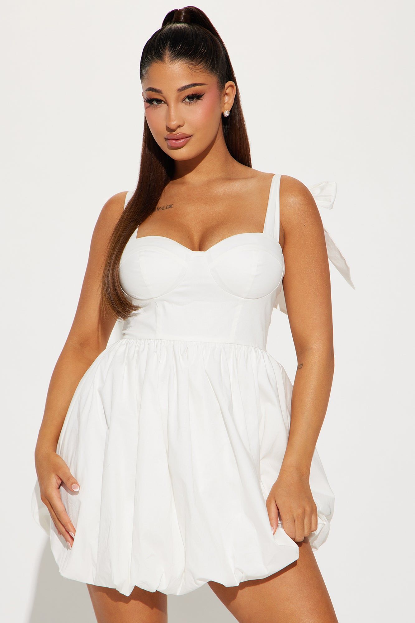 Arielle Bubble Mini Dress - White | Parallel