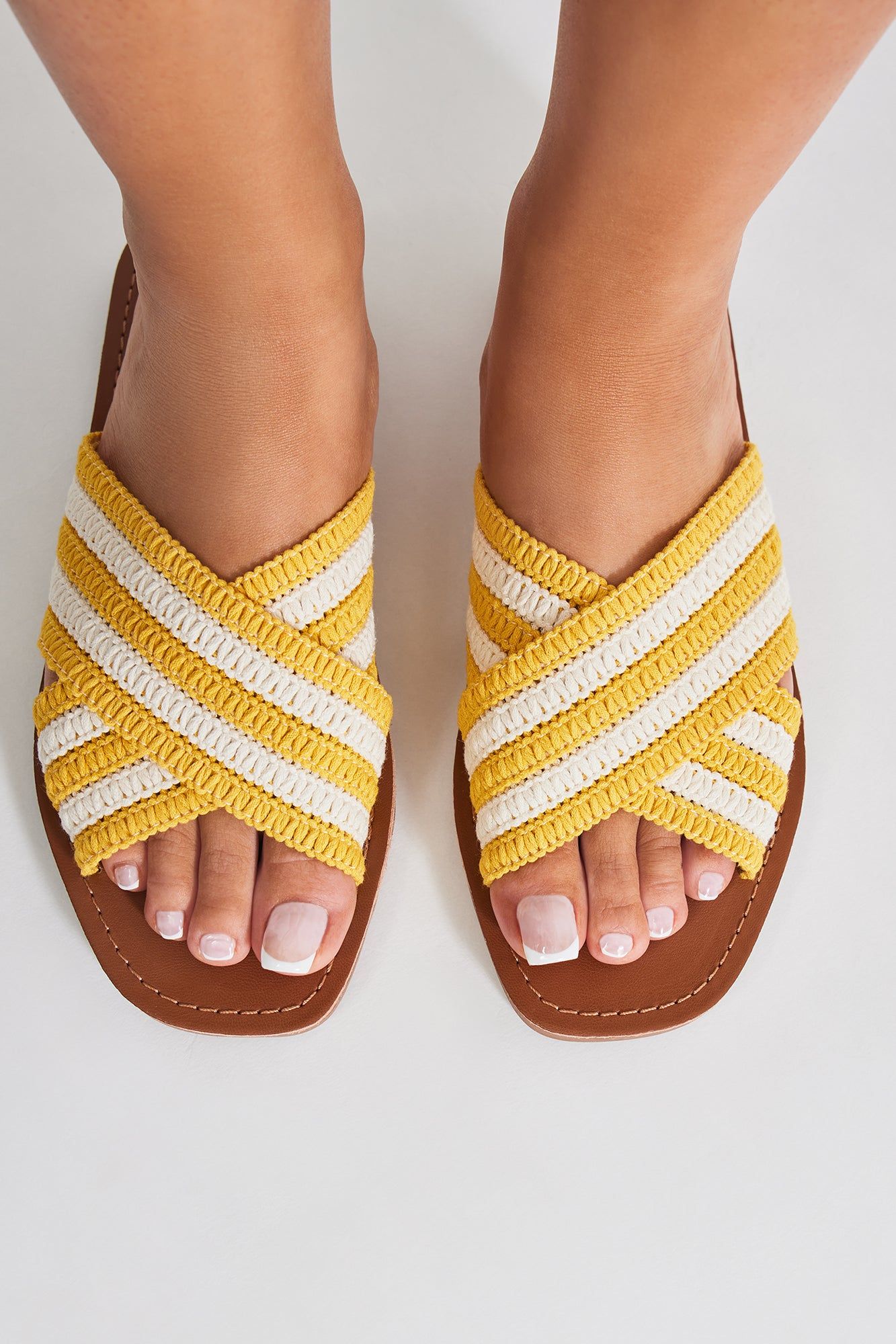 More To It Crochet Flat Sandals - Yellow sold by Fashion Nova