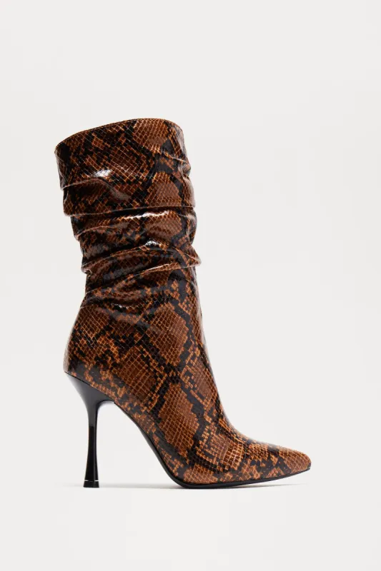 Rowan Slouch Booties - Brown/combo sold by Fashion Nova