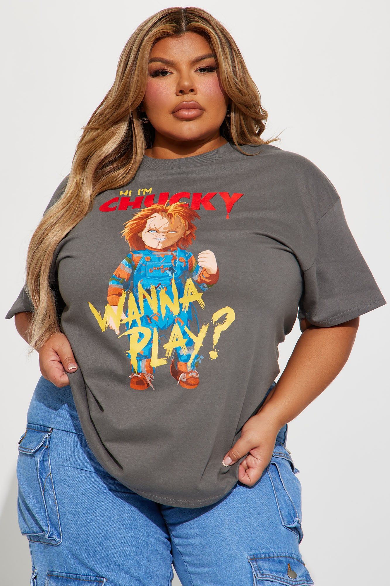 Wanna Play With Chucky Graphic Tee - Charcoal sold by Fashion Nova product image thumbnail 4