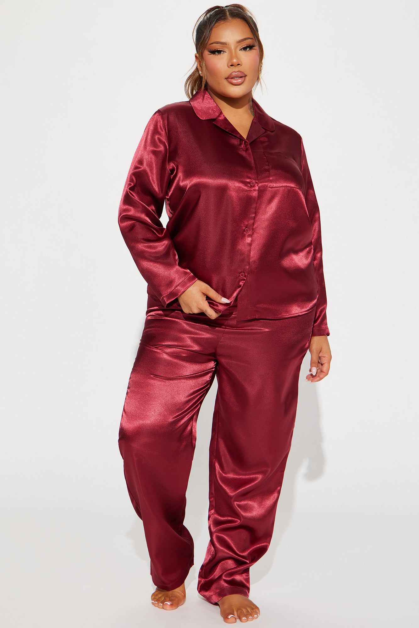 Pillow Fight Satin PJ Pant Set - Burgundy sold by Fashion Nova product image thumbnail 4