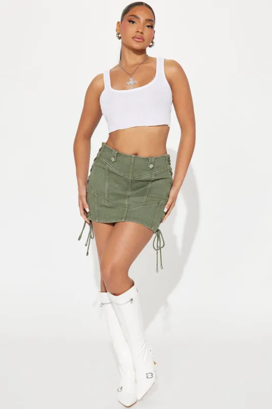 Ryett Lace Up Mini Skirt - Olive sold by Fashion Nova