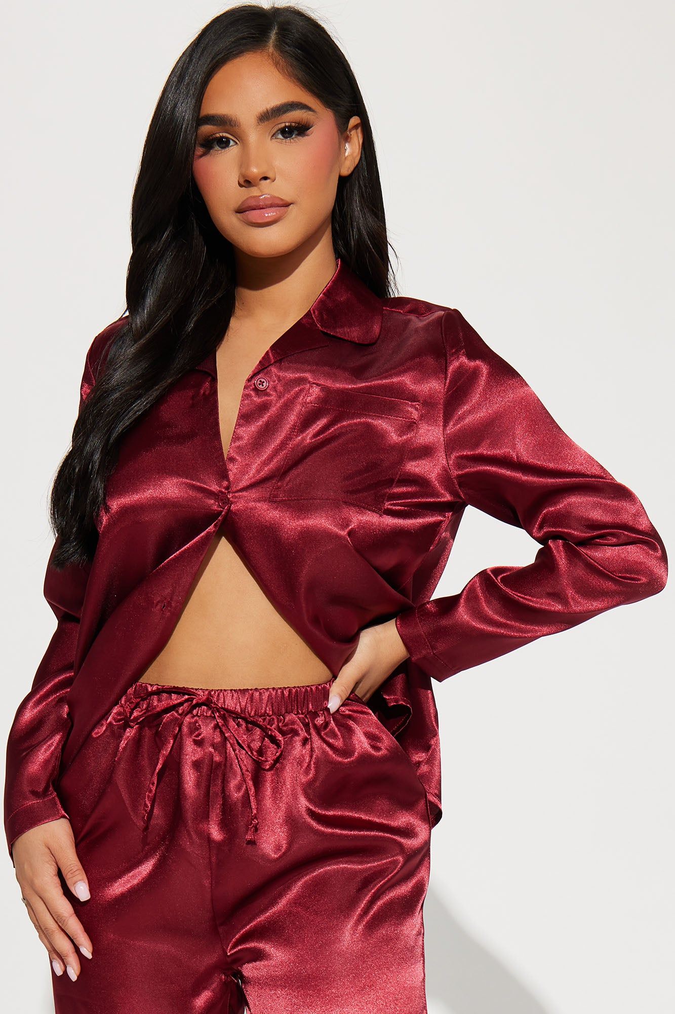 Pillow Fight Satin PJ Pant Set - Burgundy sold by Fashion Nova product image thumbnail 2