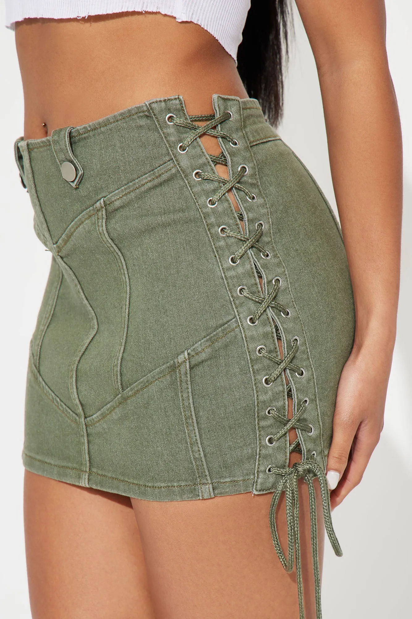 Ryett Lace Up Mini Skirt - Olive sold by Fashion Nova product image thumbnail 3