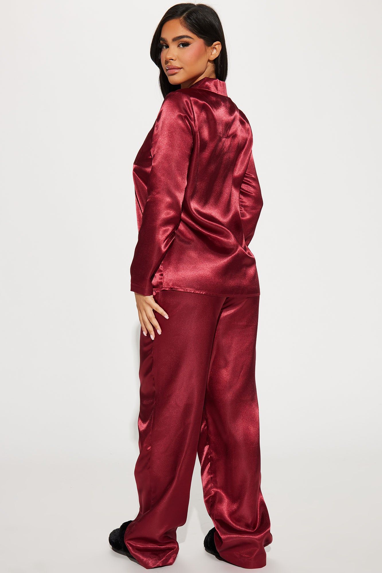 Pillow Fight Satin PJ Pant Set - Burgundy sold by Fashion Nova product image thumbnail 3