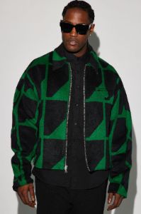 Arnold Felt Jacquard Cropped Jacket - Green sold by Fashion Nova