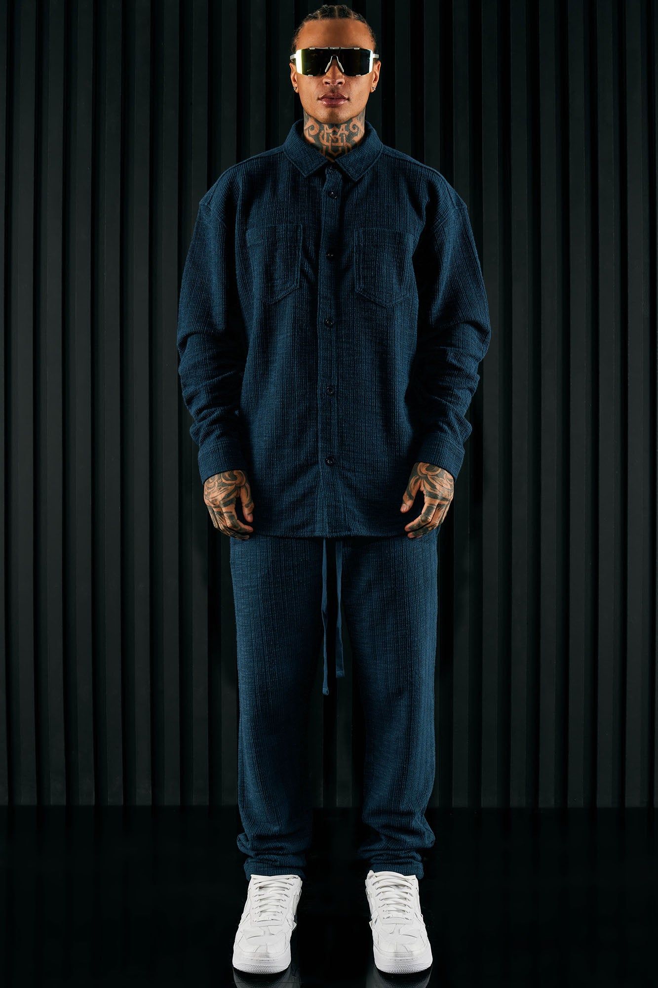 Dean Textured Long Sleeve Button Up Shirt - Navy sold by Fashion Nova product image thumbnail 2