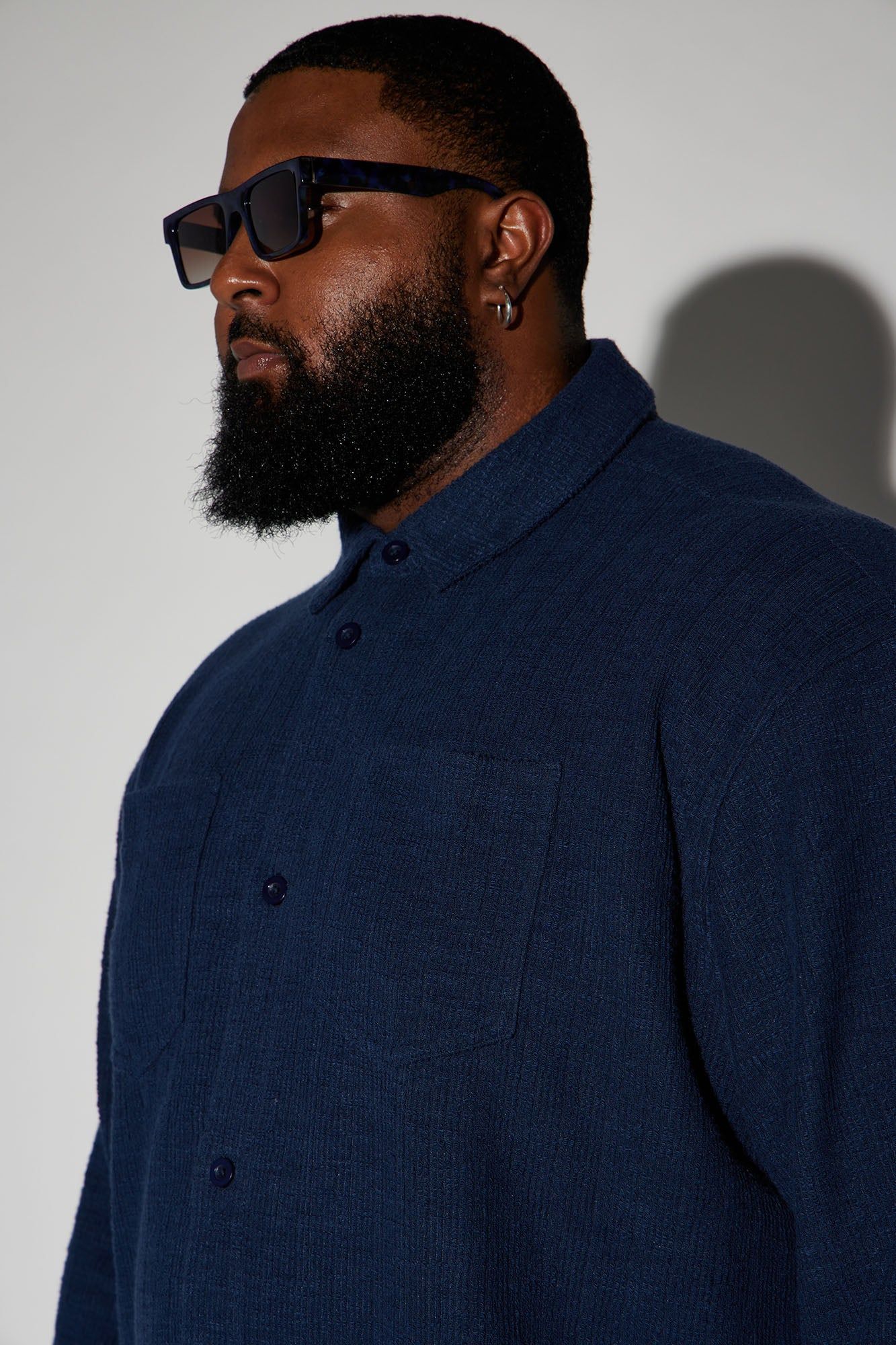 Dean Textured Long Sleeve Button Up Shirt - Navy sold by Fashion Nova product image thumbnail 12