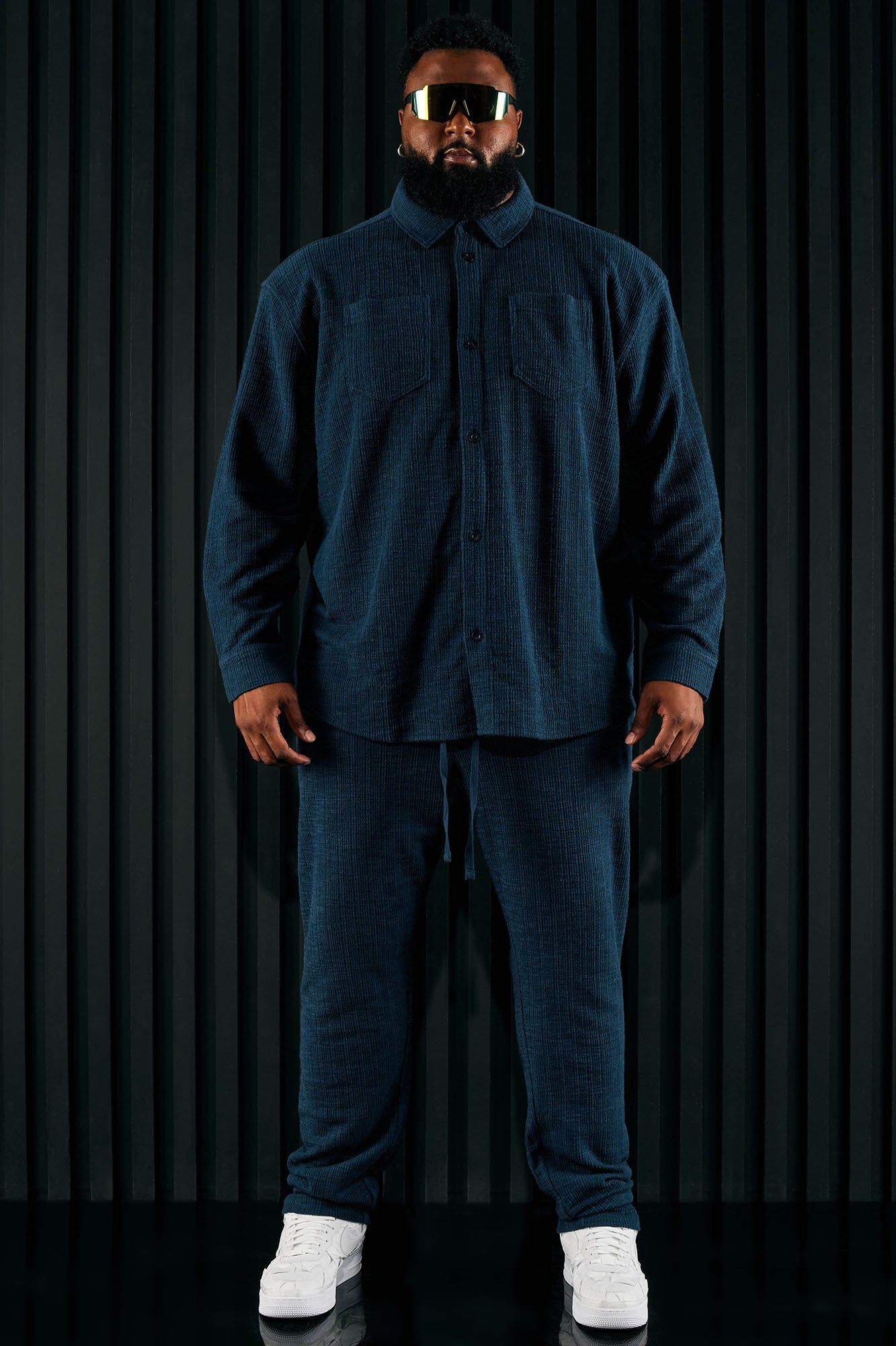 Dean Textured Long Sleeve Button Up Shirt - Navy sold by Fashion Nova product image thumbnail 8