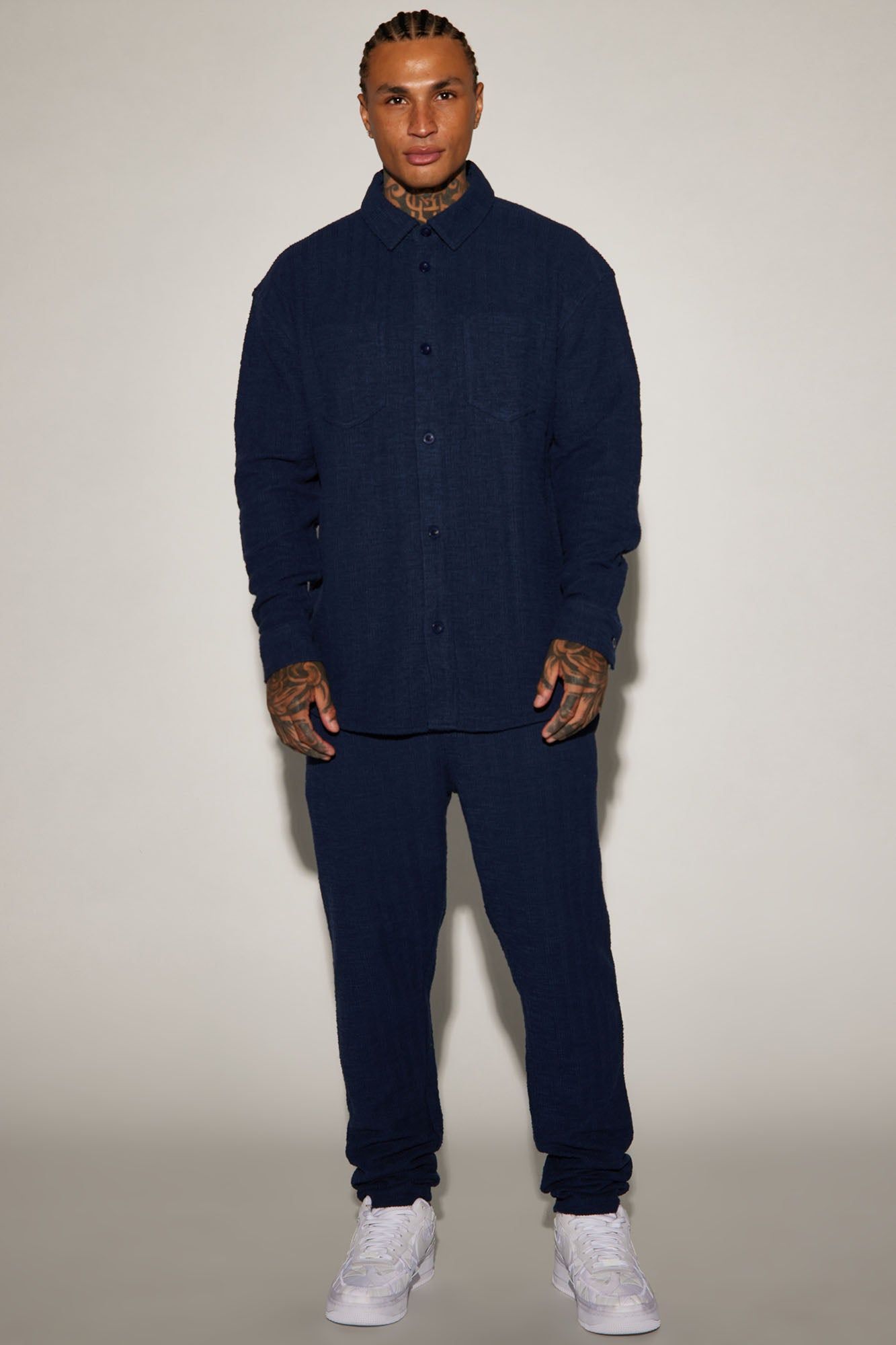 Dean Textured Long Sleeve Button Up Shirt - Navy sold by Fashion Nova product image thumbnail 5