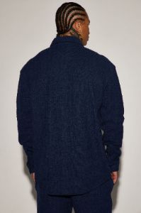 Dean Textured Long Sleeve Button Up Shirt - Navy sold by Fashion Nova