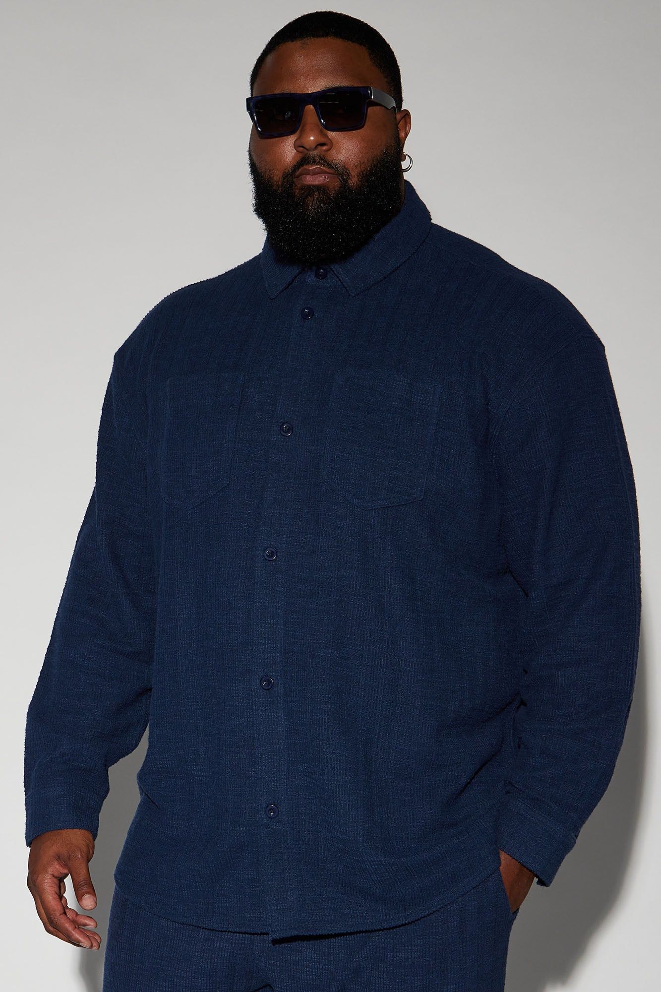 Dean Textured Long Sleeve Button Up Shirt - Navy sold by Fashion Nova product image thumbnail 10