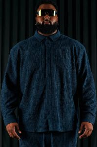 Dean Textured Long Sleeve Button Up Shirt - Navy sold by Fashion Nova