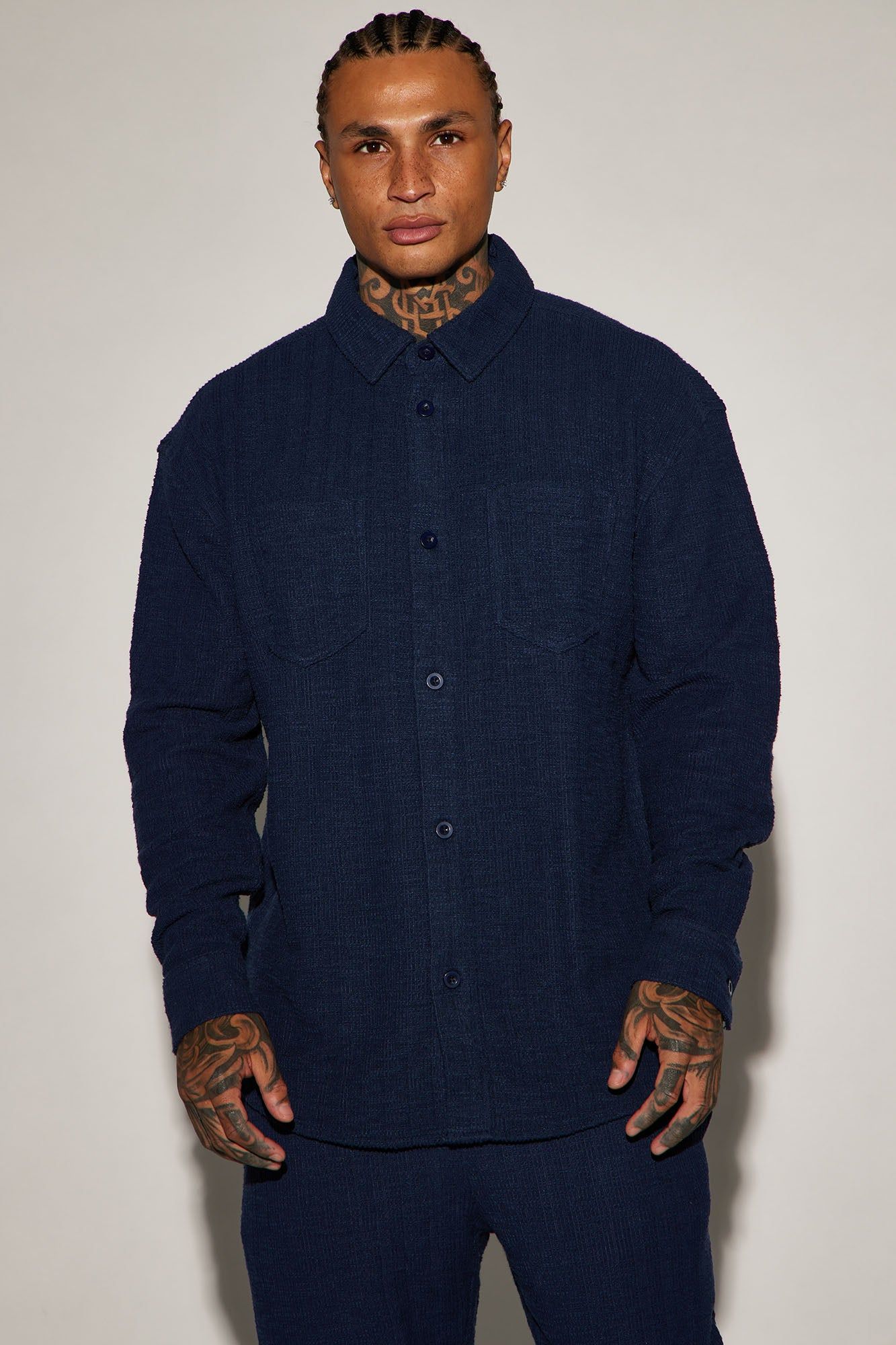 Dean Textured Long Sleeve Button Up Shirt - Navy sold by Fashion Nova product image thumbnail 4