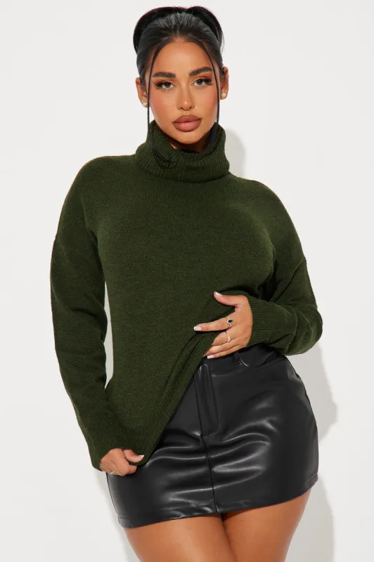 Snow Day Turtleneck Sweater - Olive sold by Fashion Nova