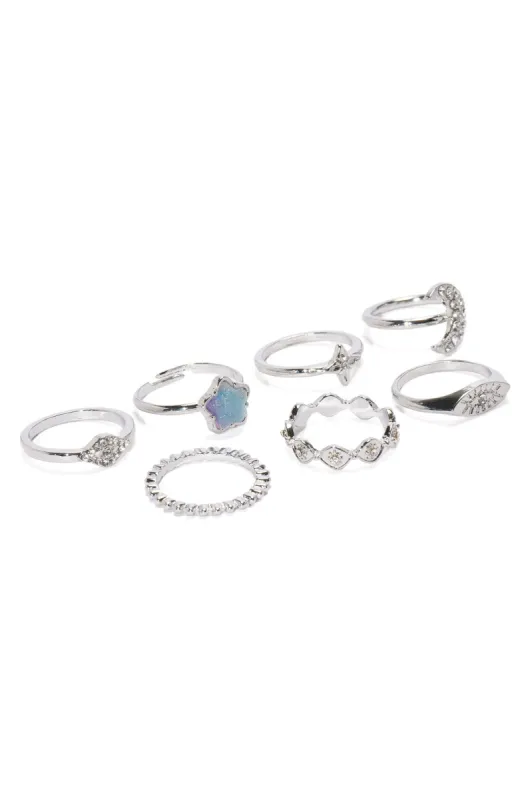 Under The Stars 7 Piece Ring Set - Silver sold by Fashion Nova