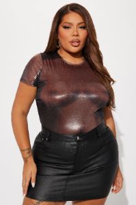 Work It Metallic Bodysuit - Bronze sold by Fashion Nova