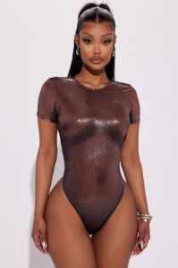 Work It Metallic Bodysuit - Bronze sold by Fashion Nova