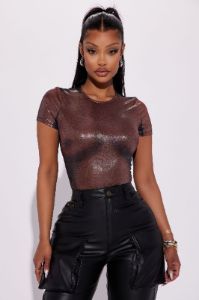 Work It Metallic Bodysuit - Bronze sold by Fashion Nova