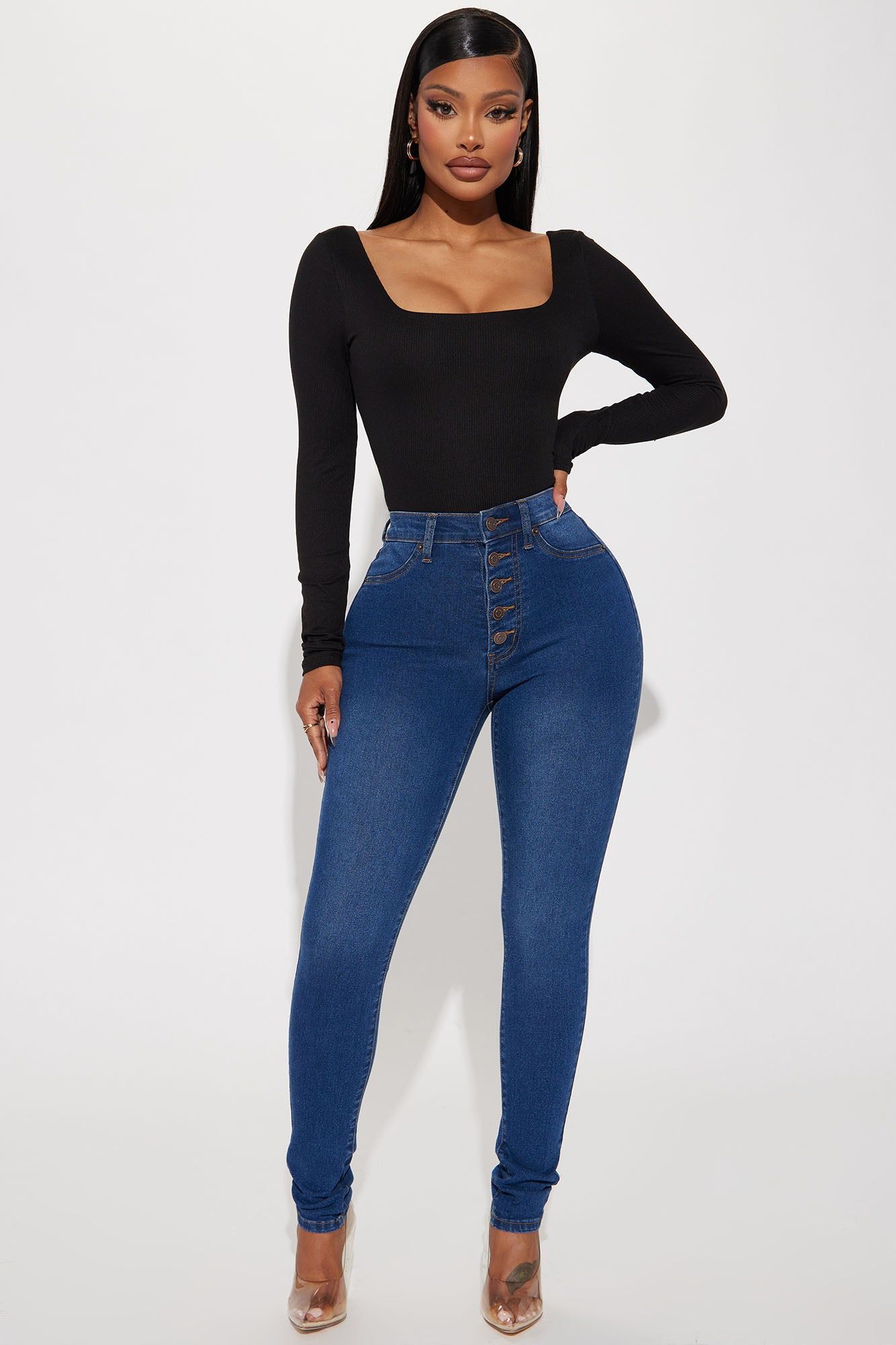 Show It Off Stretch Skinny Jean - Dark Wash sold by Fashion Nova