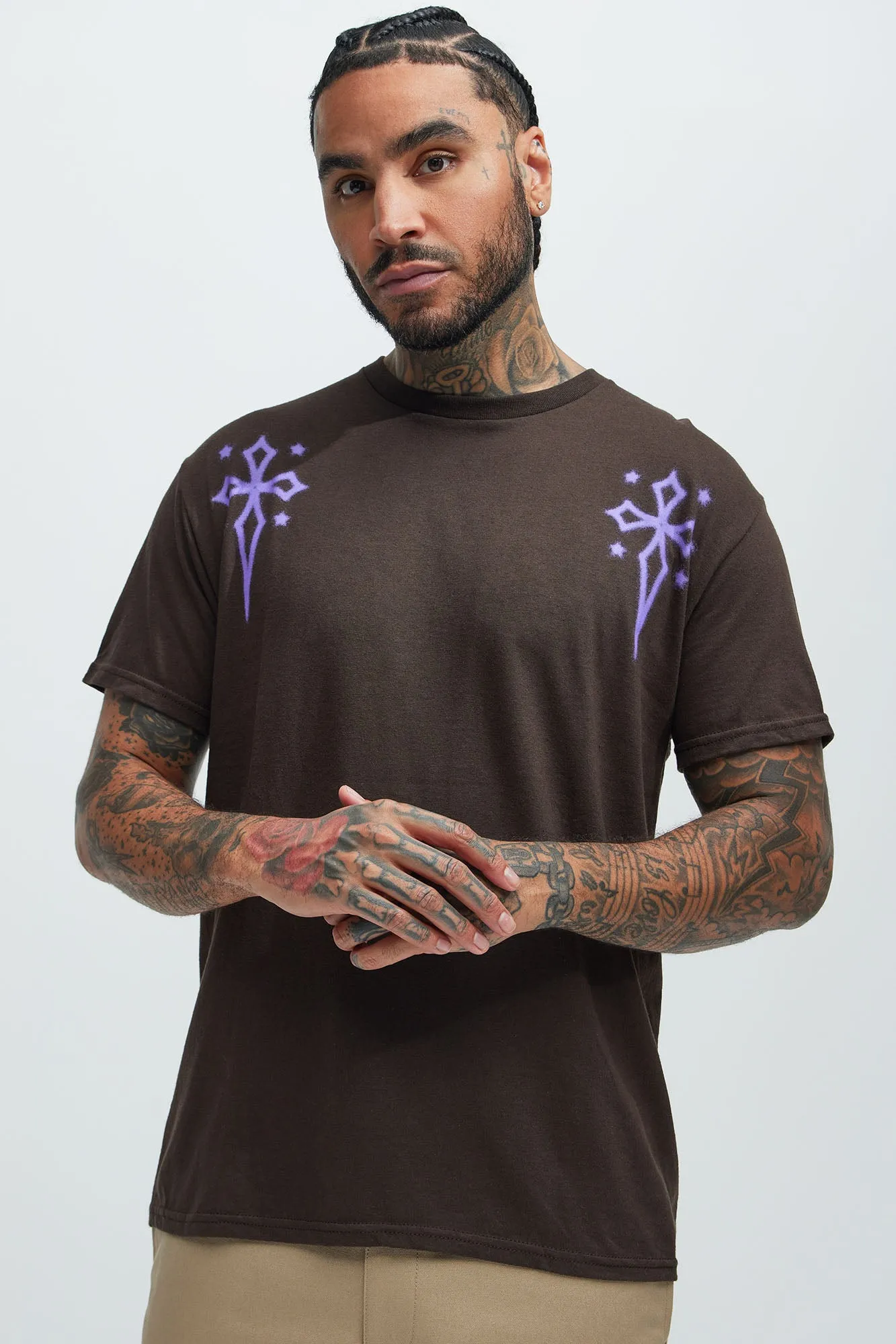 Tattoo Wings Short Sleeve Tee - Chocolate sold by Fashion Nova