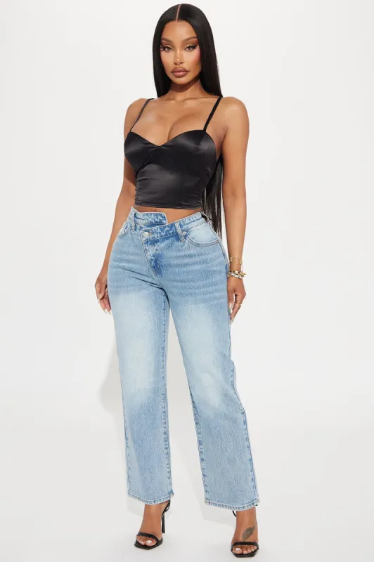 Double Tap Crossover Ankle Straight Leg Jeans - Light Wash sold by Fashion Nova