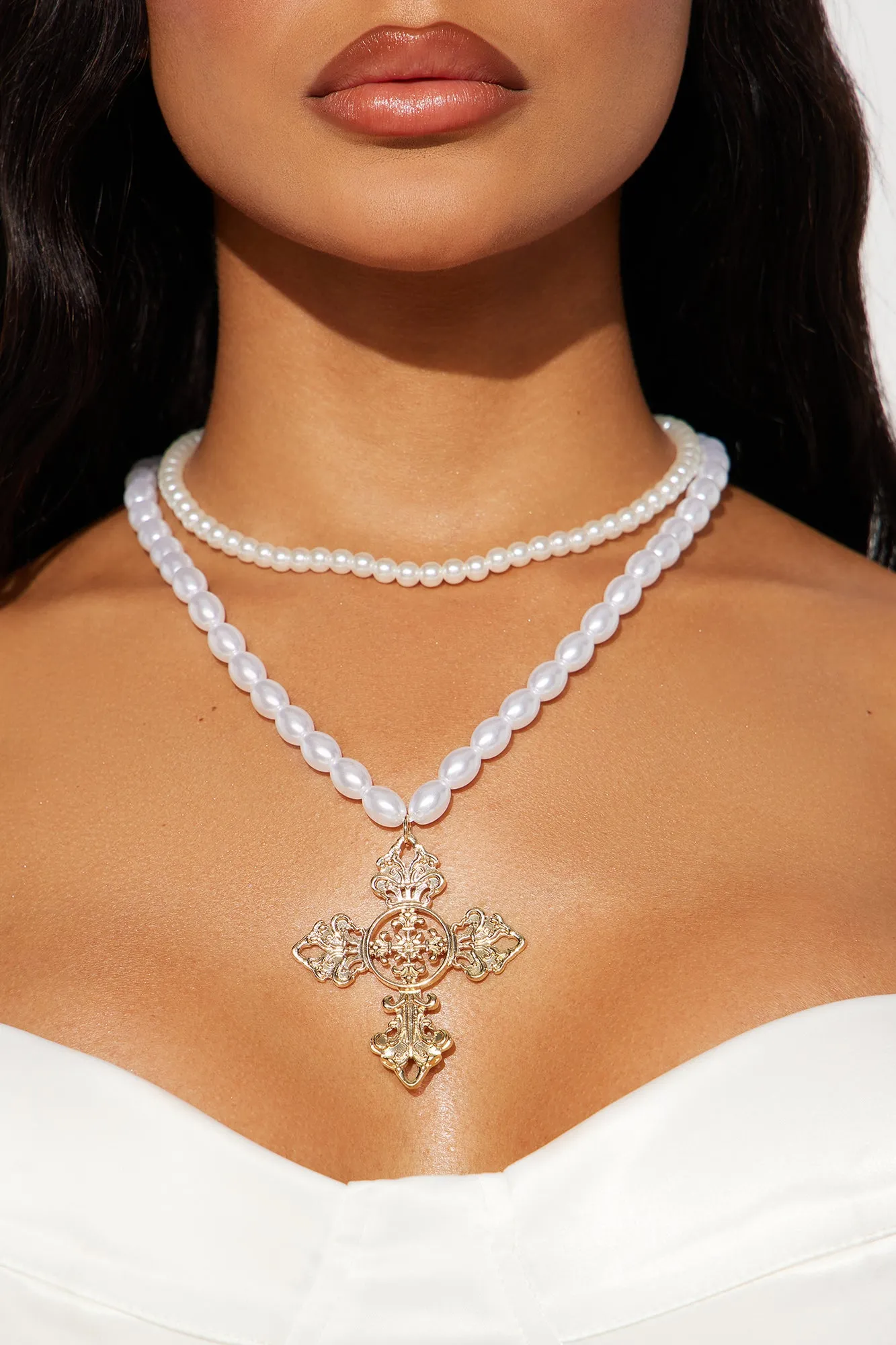 Venetian Goddess Layered Necklace - White/combo sold by Fashion Nova