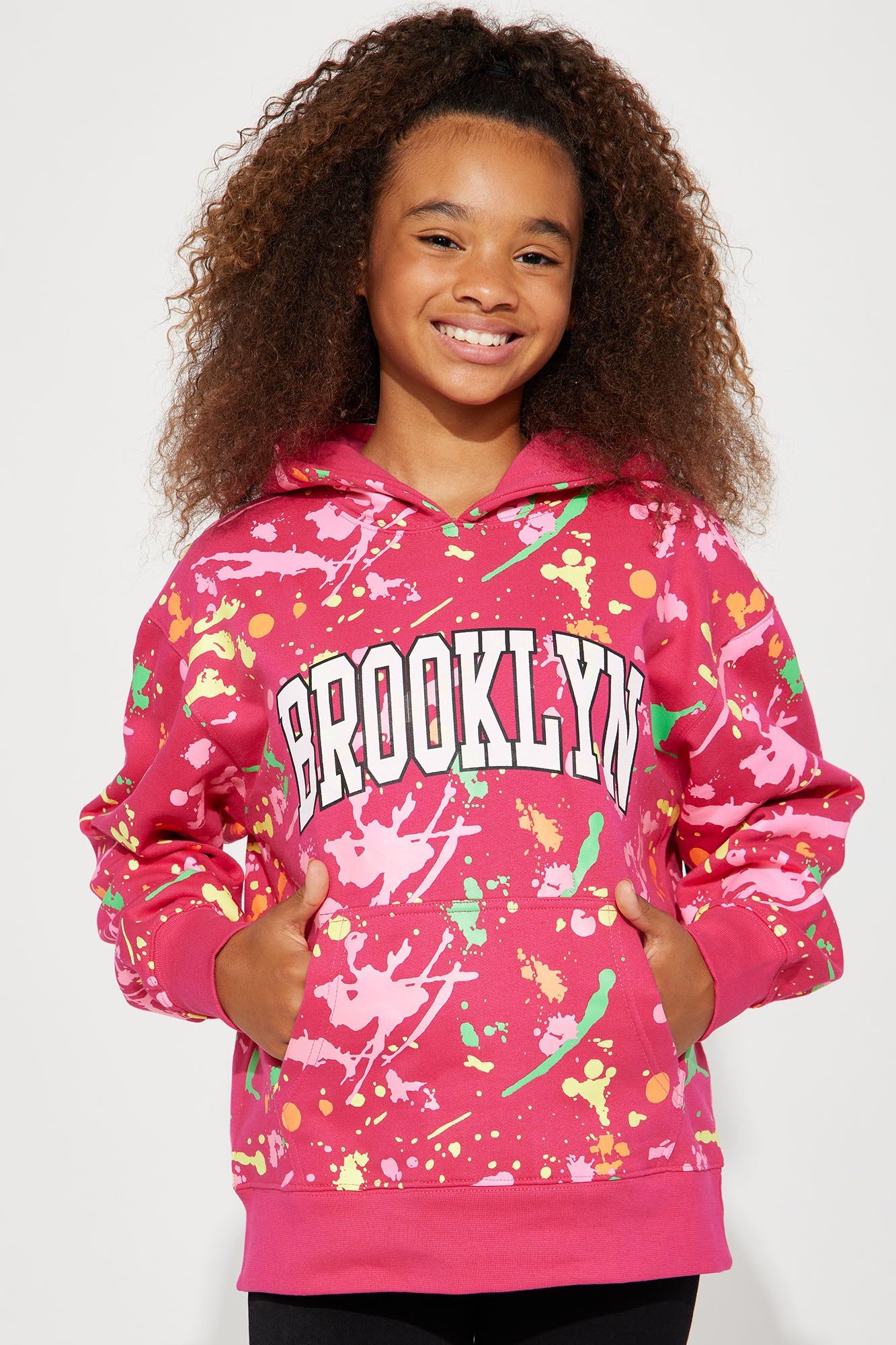 Mini Brooklyn Splatter Fleece Hoodie - Fuchsia sold by Fashion Nova product image thumbnail 4