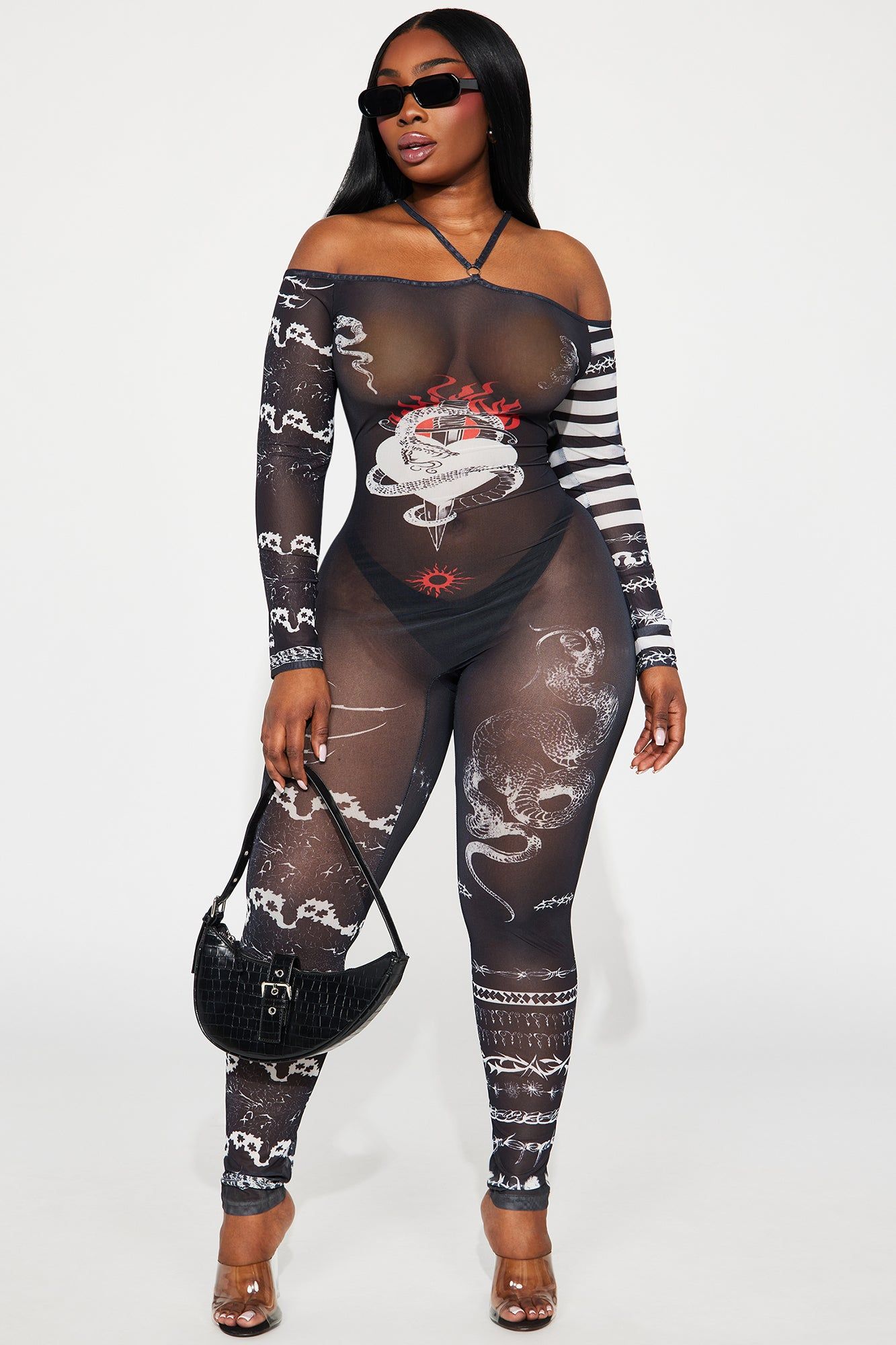 Pierced Heart Mesh Jumpsuit - Black/White sold by Fashion Nova product image thumbnail 4