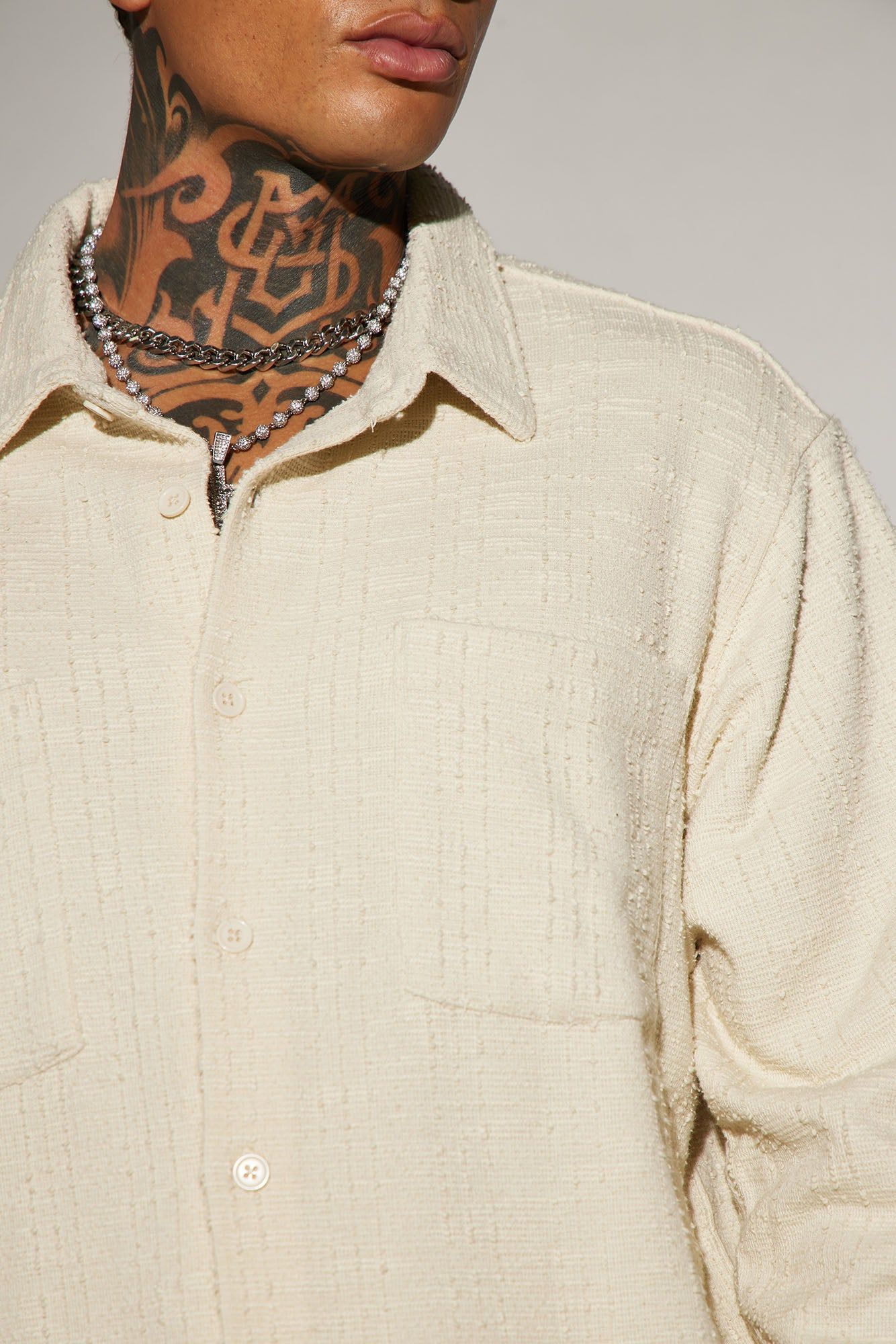 Jordan Textured Long Sleeve Button Up Shirt - Off White sold by Fashion Nova product image thumbnail 6