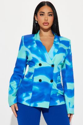 Feeling Groovy Oversized Blazer - Blue/combo sold by Fashion Nova