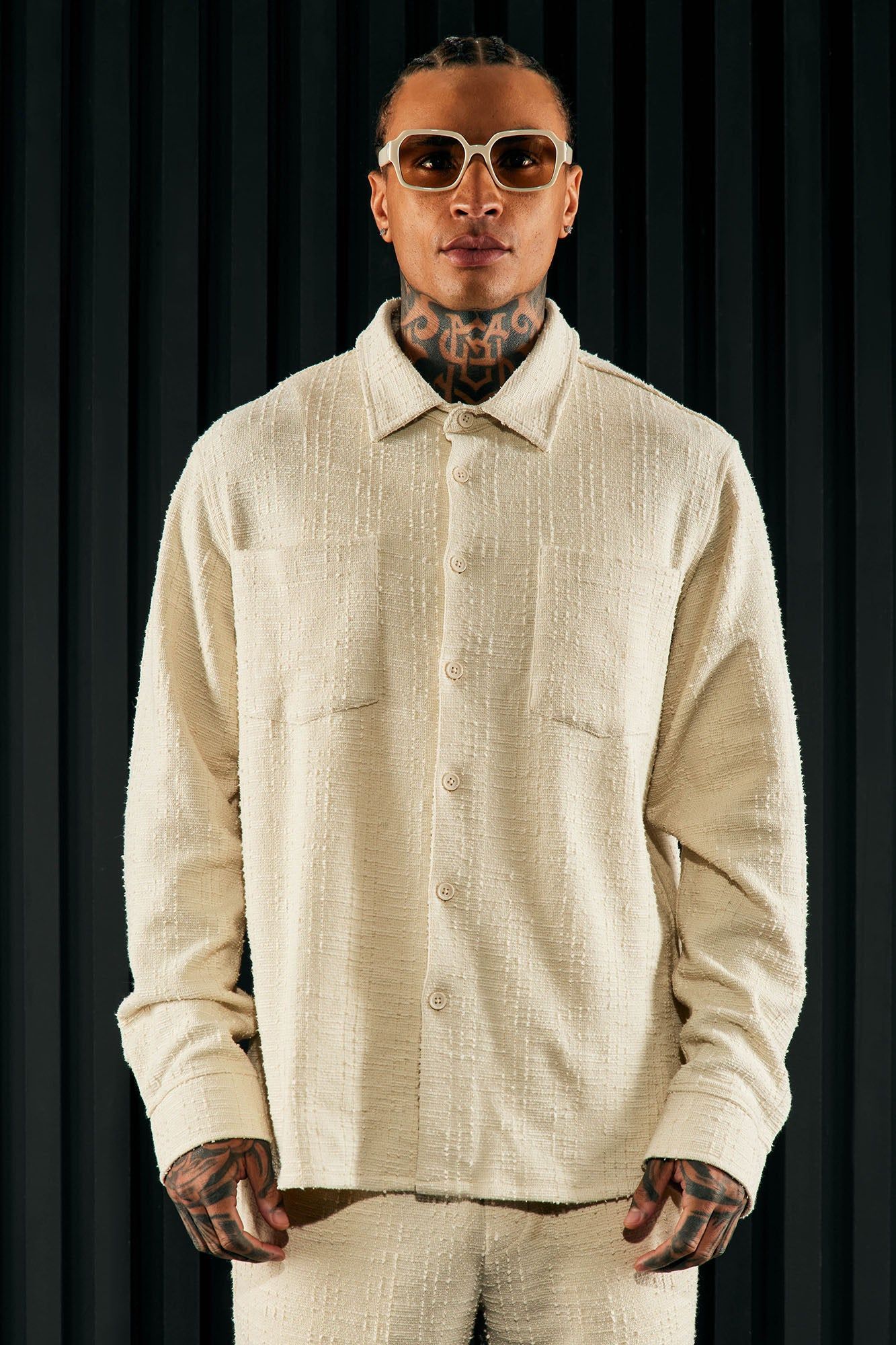 Jordan Textured Long Sleeve Button Up Shirt - Off White sold by Fashion Nova