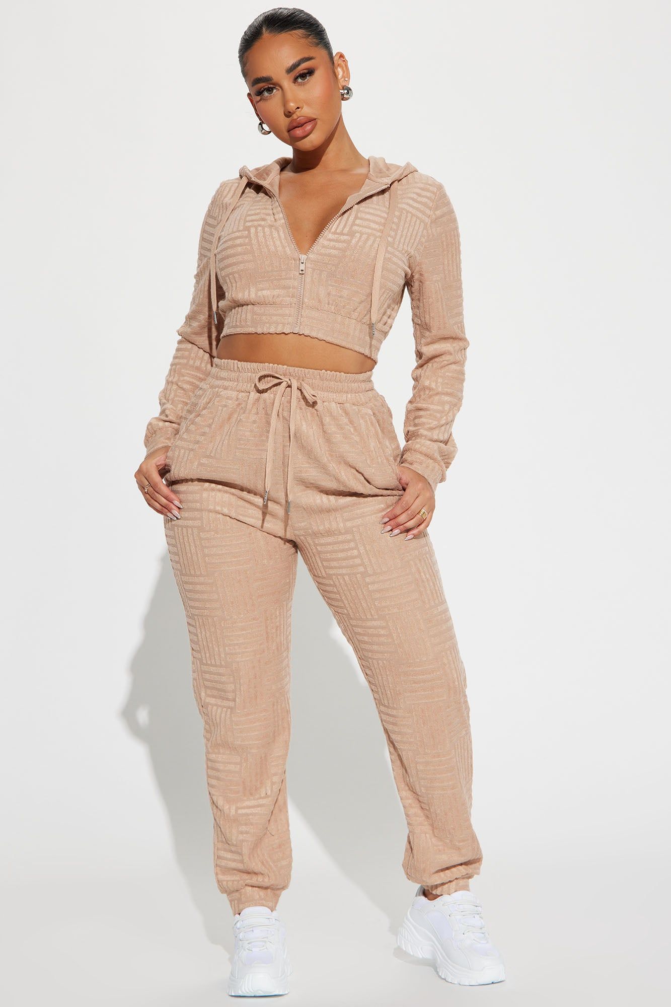 Stay Focused French Terry Jogger Set - Taupe sold by Fashion Nova