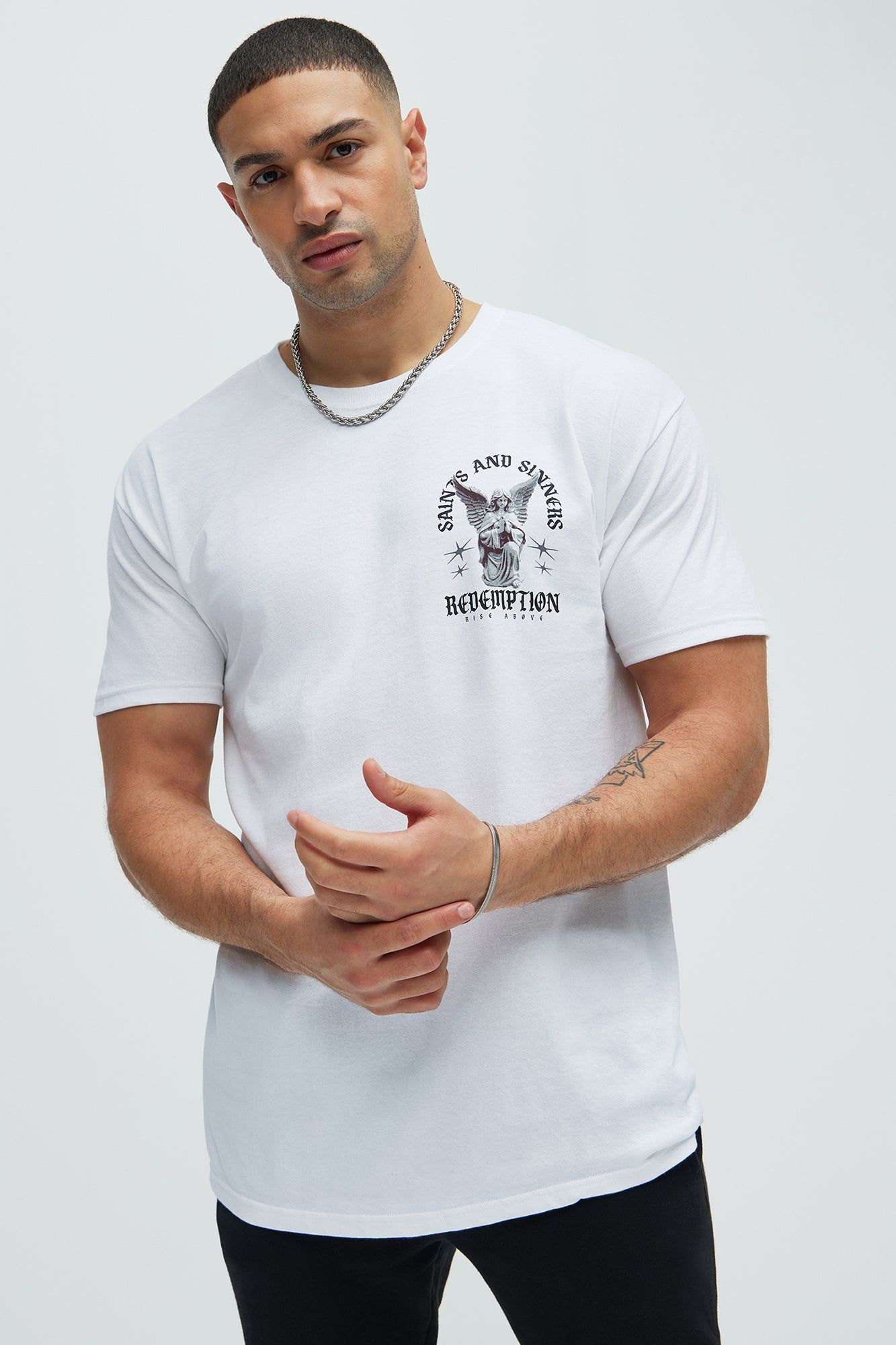 Saints And Sinners Redemption Short Sleeve Tee - White sold by Fashion Nova