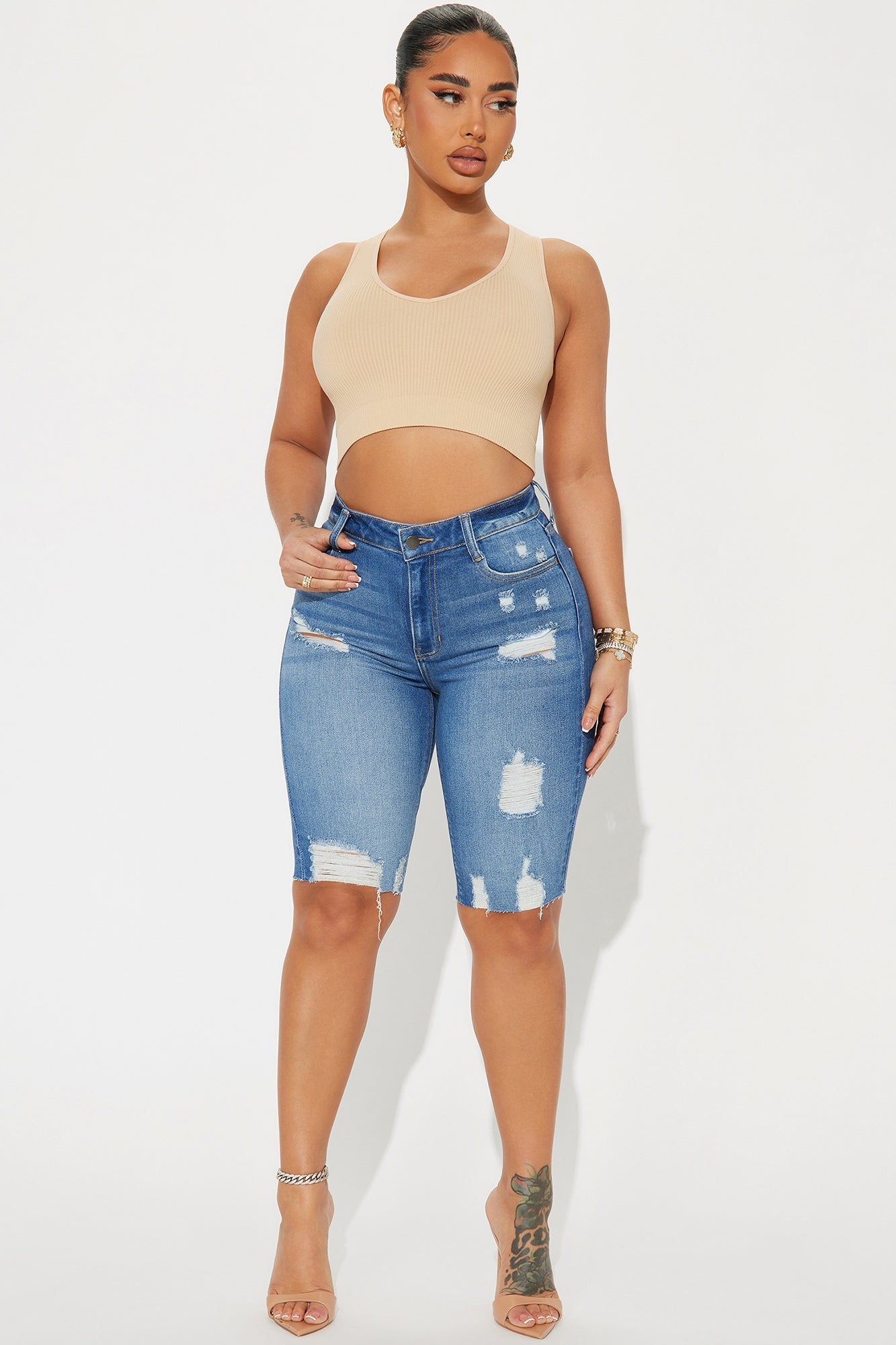 Maui Stretch Denim Bermuda Shorts - Medium Wash sold by Fashion Nova product image thumbnail 2