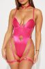 Mi Corazon Satin Garter Teddy - Hot Pink sold by Fashion Nova