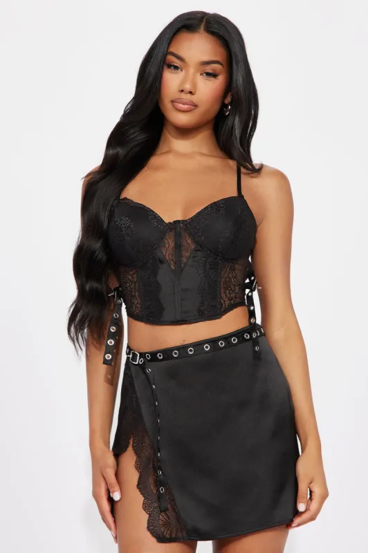 Still Pretty Satin Skirt Set - Black sold by Fashion Nova