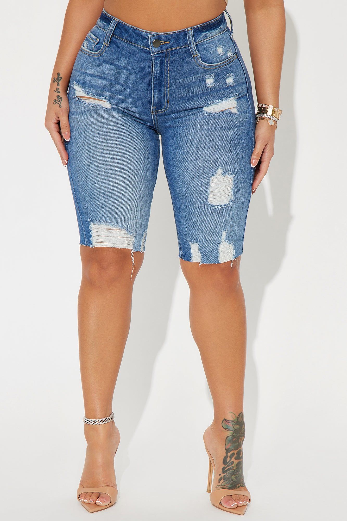 Maui Stretch Denim Bermuda Shorts - Medium Wash sold by Fashion Nova