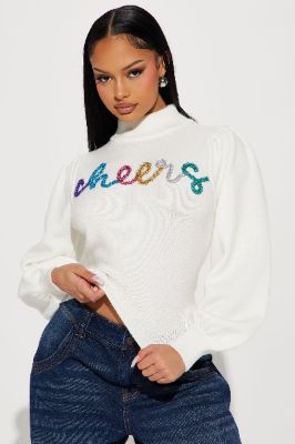 Cheers Sweater - White/combo sold by Fashion Nova