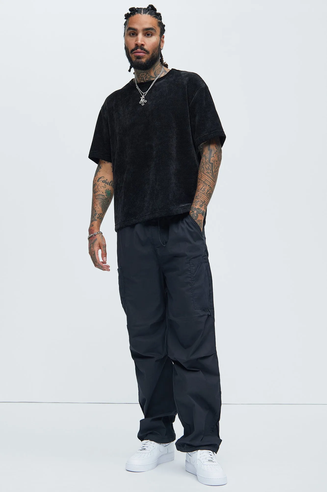 Greenville Waffle Knit Relaxed Short Sleeve Tee - Black sold by Fashion Nova product image thumbnail 2