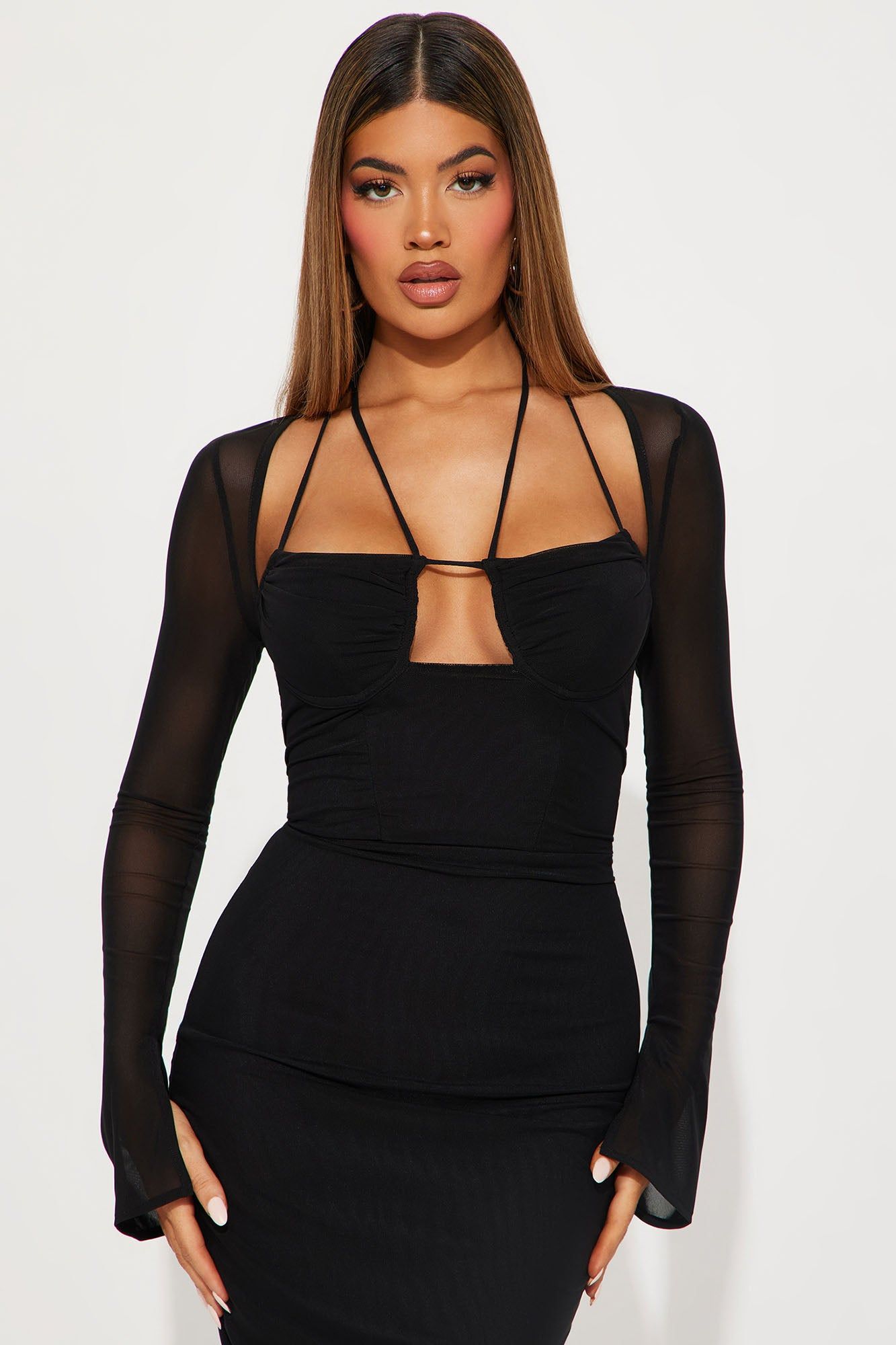 Katie Mesh Long Sleeve Midi Dress - Black sold by Fashion Nova product image thumbnail 2